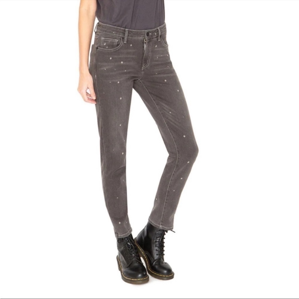Free People x Sandrine Rose Black Gray Polka Dot Skinny Jeans Size 28 - Picture 4 of 14
